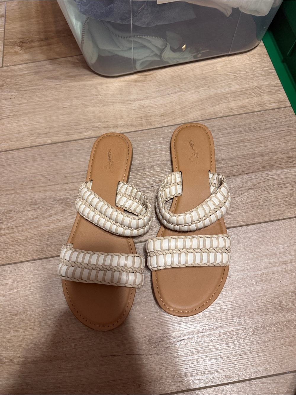 Braided Double-Strap Cream Slide Sandals